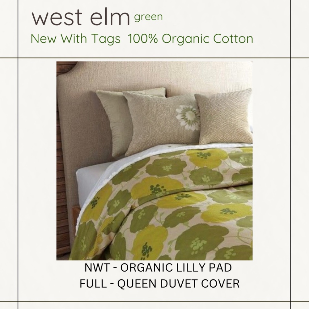 COPY - NWT - WEST ELM 100% Organic Full/Queen Duvet Cover ~ greens huge floral …